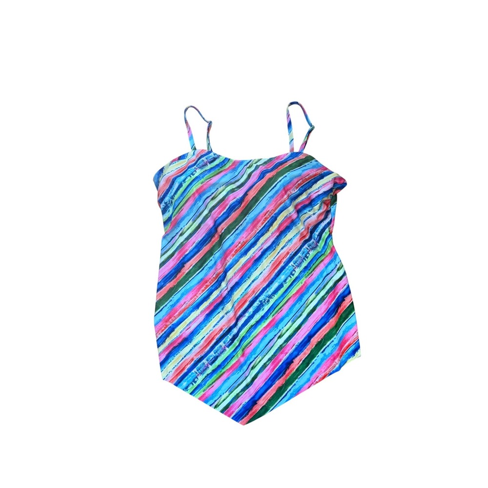 Meet Curve 3XL Tankini Swim‎ Top Multi Color Asymmetrical Diagonal Stripe Women